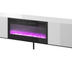 RTV SLIDE 200K cabinet with an electric fireplace on a black frame 200x40x57 cm all in white gloss