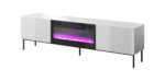 RTV SLIDE 200K cabinet with an electric fireplace on a black frame 200x40x57 cm all in white gloss