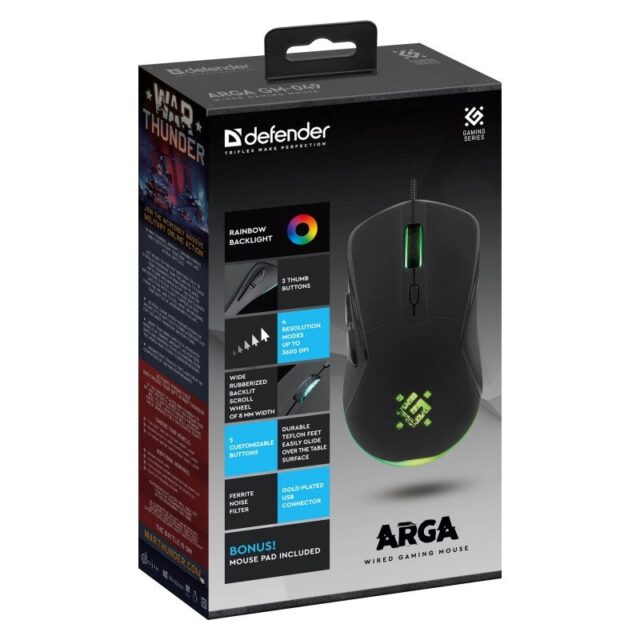MOUSE DEFENDER GM-049 ARGA OPTIC 3600dpi 6P BLACK - imagine 4