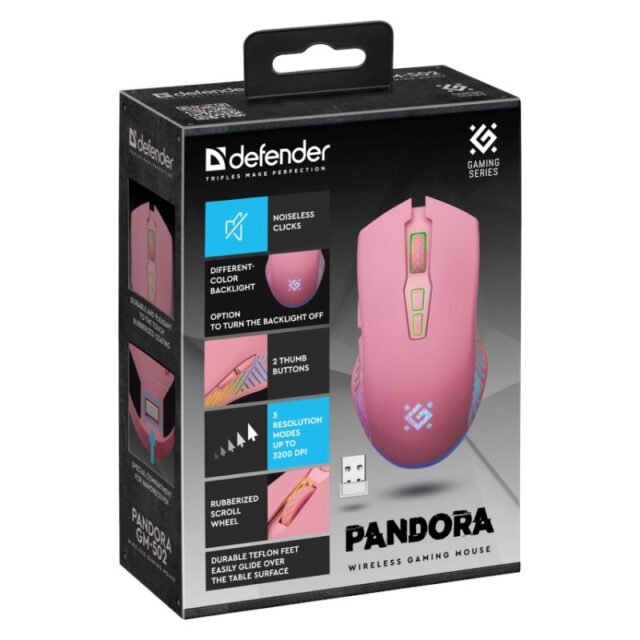WIRELESS MOUSE DEFENDER PANDORA RF PINK 3200dpi 7P - imagine 5