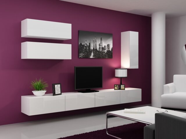 Cama TV stand VIGO 140 30/140/40 white/white gloss - imagine 8