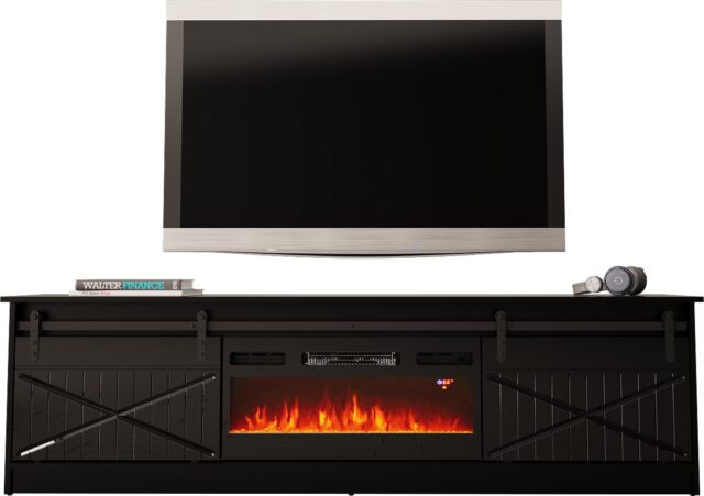 RTV GRANERO + fireplace cabinet 200x56.7x35 black/black gloss - imagine 2
