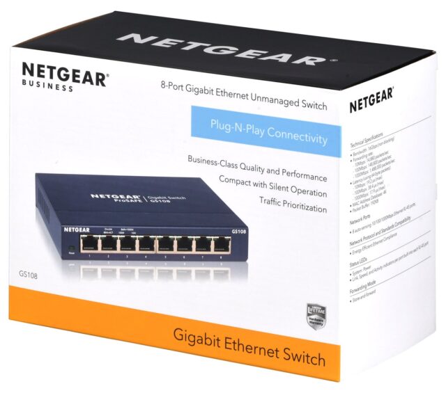 NETGEAR GS108GE network switch Unmanaged Gigabit Ethernet (10/100/1000) Blue - imagine 7