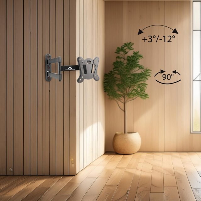 Maclean MC-417 Full Motion TV Monitor Wall Mount 13-32  30kg max. VESA 100x100 Black Powder Coated Universal Holder Bracket Adjustable Wall Distance Rotating Tilting - imagine 10