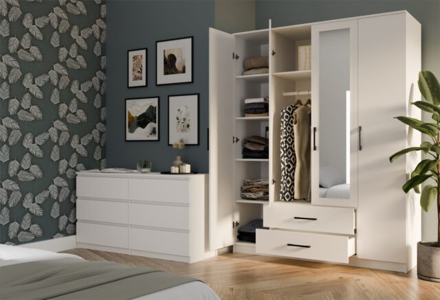 Topeshop ROMANA 160 BIEL bedroom wardrobe/closet 11 shelves 4 door(s) White - imagine 6