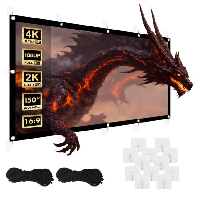 Maclean projection screen  150   330x187cm  25mm 16:9 border  tension hooks  MC-167 - imagine 3