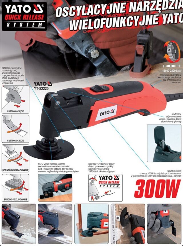 Yato YT-82220 oscillating multi-tool Black  Red 300 W 22000 OPM - imagine 8