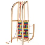 GreenBlue GB138 Wooden Kids Sledge with Removable Backrest Fabric Seat and Pull Rope Sturdy Beech Wood - imagine 4