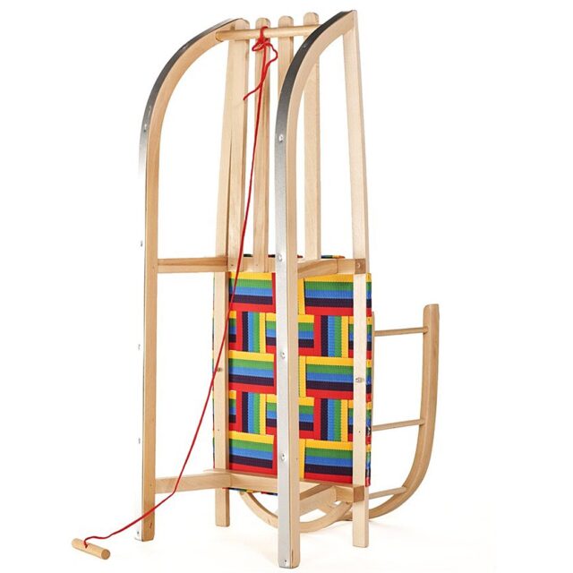 GreenBlue GB138 Wooden Kids Sledge with Removable Backrest Fabric Seat and Pull Rope Sturdy Beech Wood - imagine 4