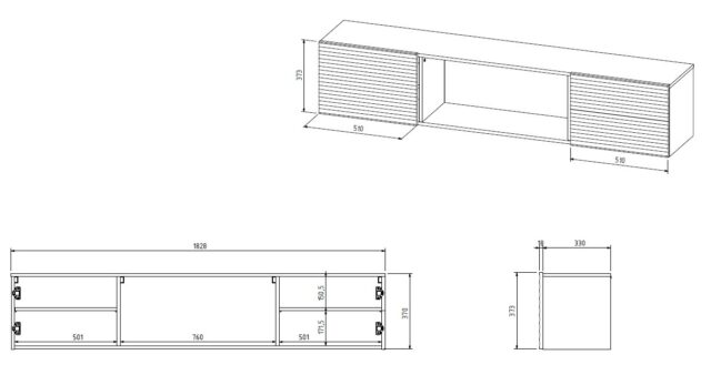 Cama RTV cabinet TULA 183x35x37 black matt + black fireplace - imagine 4