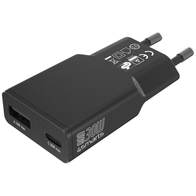 Ładowarka sieciowa 4smarts FlatPlug Duos  30W GaN USB-C/USB-A czarny - imagine 2