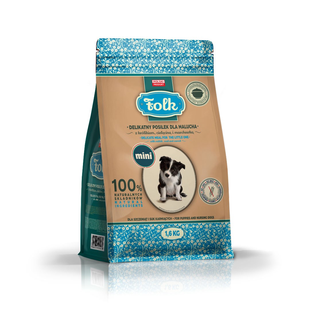 cps-ba69c4b0642e3a6f900029bb60d46f0c-2026-01-18-18-43-58 FOLK Delikatny posiłek dla malucha z królikiem cielęciną i marchewką Mini 1.6kg - imagine 1