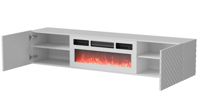 Cama RTV cabinet LARA 183x35x37 white matt + white mantelpiece - imagine 2