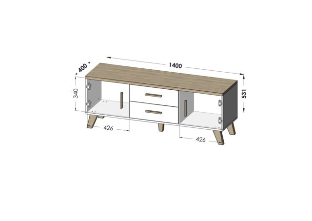 Cama RTV stand LOTTA 140cm white + sonoma oak - imagine 2