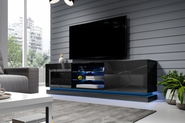 Cama TV cabinet QIU 200 MDF black gloss/black gloss - imagine 5