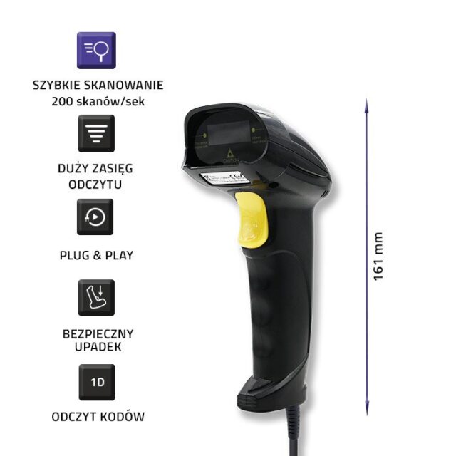 Qoltec 50876 Laser scanner 1D | USB | Black - imagine 3