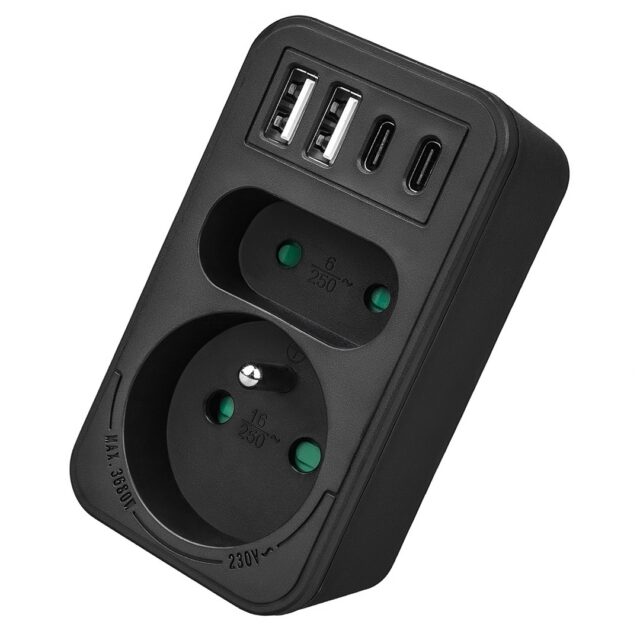 Maclean current socket x2 + 4xUSB  splitter with 2 sockets  2xUSB A  2xUSB C PD 20W  1x16A + 1x6A  MCE249 F/B - imagine 12