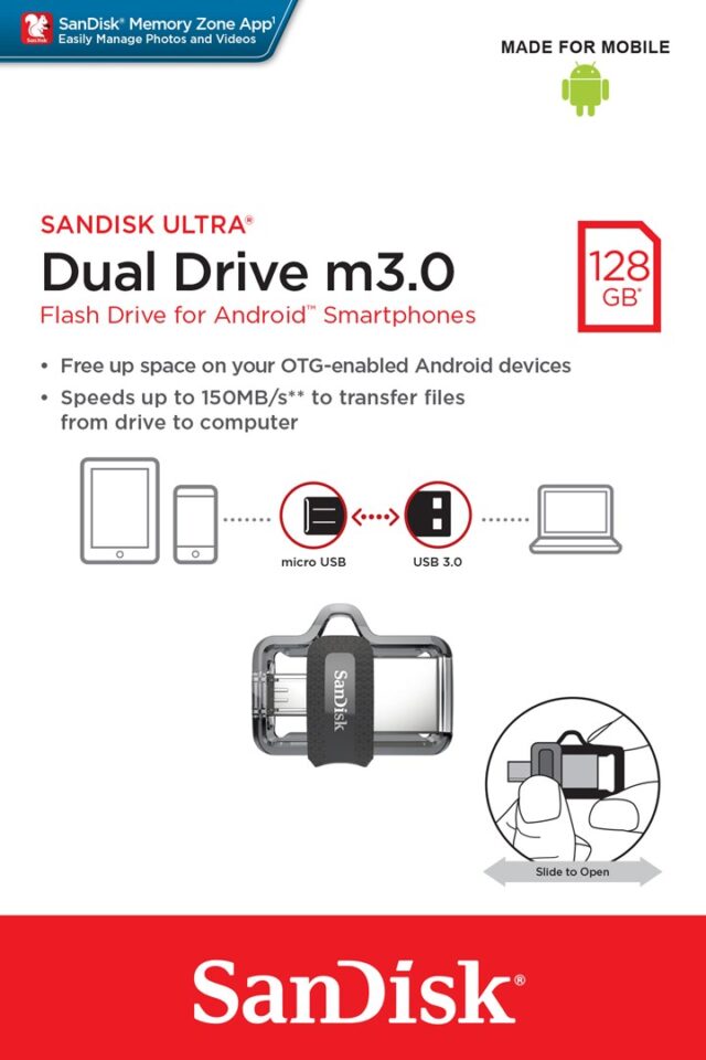 SanDisk Ultra Dual m3.0 USB flash drive 128 GB USB Type-A / Micro-USB 3.2 Gen 1 (3.1 Gen 1) Black  Silver  Transparent - imagine 4