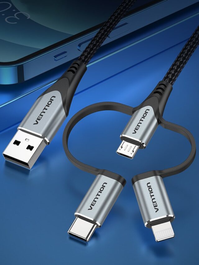 Vention USB 2.0 A Male to 3-in-1 Micro-B&USB-C&Lightning Male Cable 1M Gray Aluminum Alloy Type - imagine 8