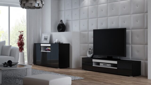 Cama TV stand VIVA 180 black/black gloss + white - imagine 4