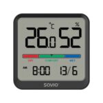 SAVIO Wireless weather station  temperature and humidity sensor  indoor use  LCD screen  clock  date  handle with magnet  CT-01/B Black