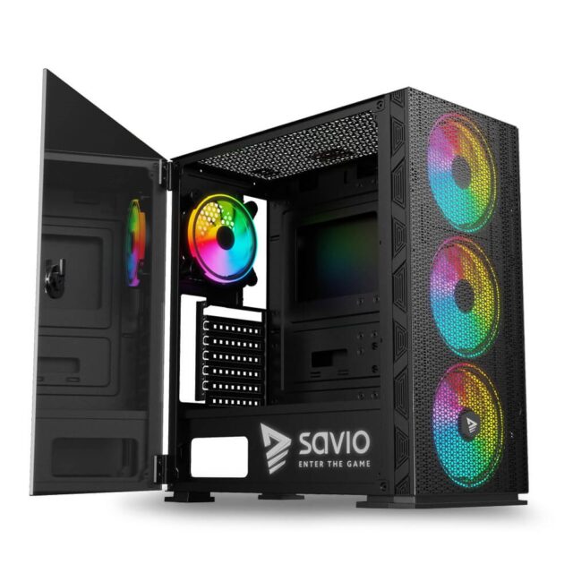 SAVIO PC Case Raptor X1 ARGB Glass/Mesh Black - imagine 2
