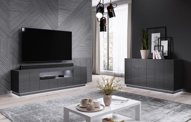 Cama TV stand REJA graphite grey gloss/graphite grey gloss - imagine 9