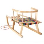 GreenBlue GB138 Wooden Kids Sledge with Removable Backrest Fabric Seat and Pull Rope Sturdy Beech Wood - imagine 2