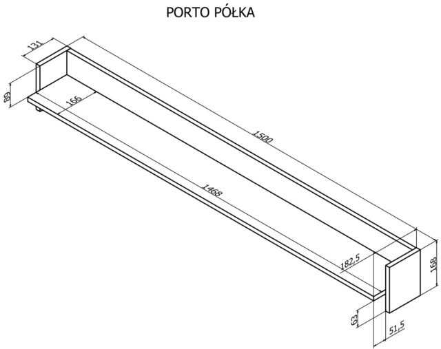 Cama Shelf PORTO 150x18x16.5 oak/black - imagine 3