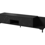 RTV cabinet MARMO 2D1S1K 195x40x47.5 cm black matt/marble black