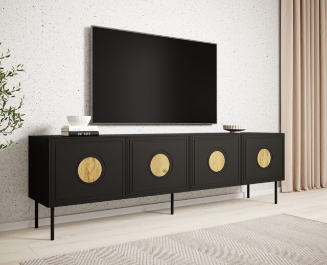 RTV cabinet PALAZZO 200x42x60 black + oak craft - imagine 3