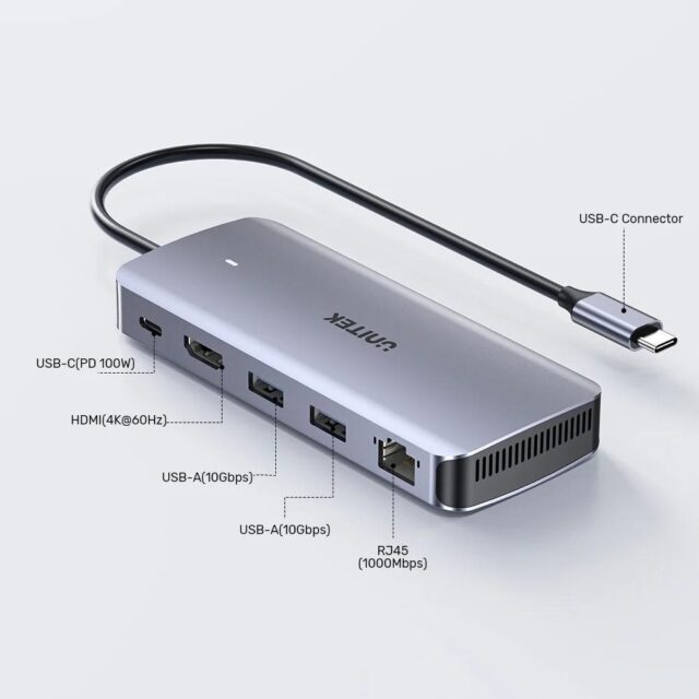 UNITEK ACTIVE HUB USB-C 10GBPS M.2 HDMI  PD 100W - imagine 4
