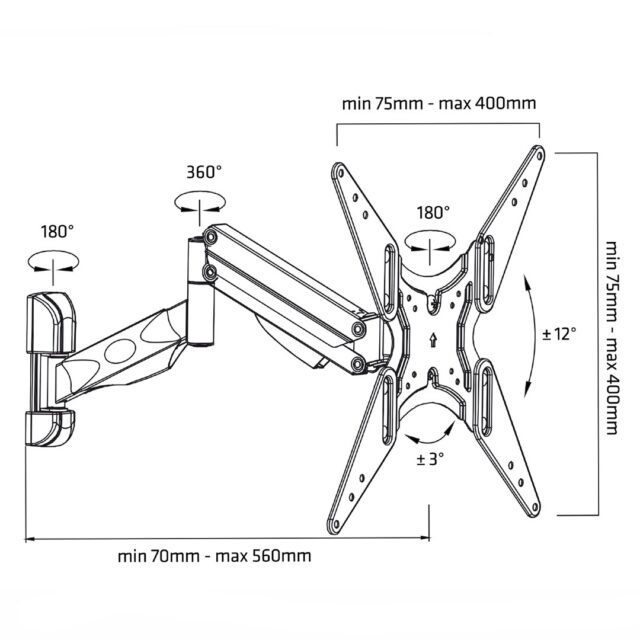 TV or monitor holder black Maclean MC-784 gas spring 32  -55  22kg 2 arms - imagine 7