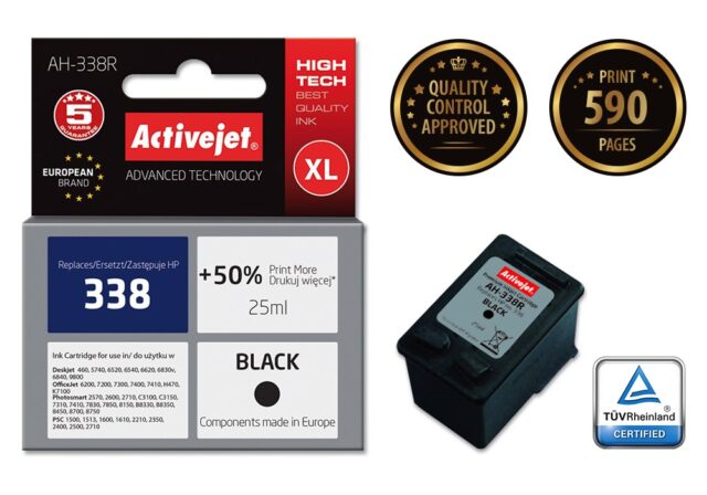 Activejet AH-338R Ink (replacement for HP 338 C8765EE; Premium; 25 ml; black) - imagine 2