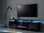 RTV EVA cabinet with electric fireplace 180x40x52 cm black/gloss black - imagine 3