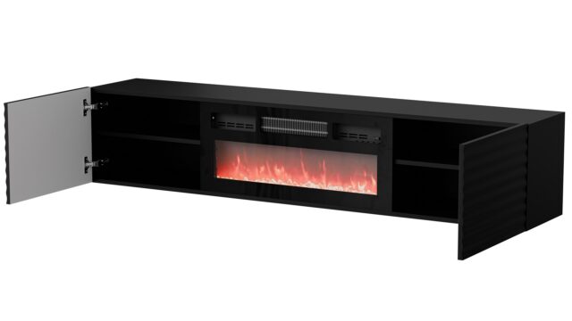 Cama RTV cabinet TULA 183x35x37 black matt + black fireplace - imagine 2