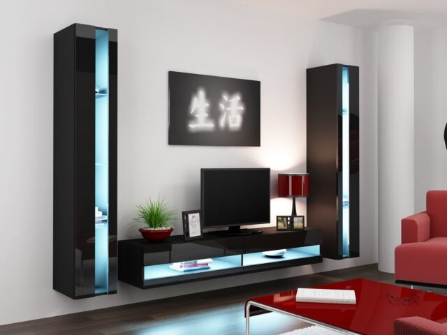 Cama TV stand VIGO NEW 30/180/40 black/black gloss - imagine 4