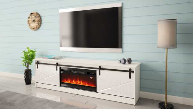 RTV GRANERO + fireplace cabinet 200x56.7x35 white/gloss white - imagine 4