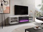 RTV cabinet POLO 180x33x39 white + fireplace black - imagine 3
