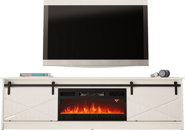 RTV GRANERO + fireplace cabinet 200x56.7x35 white/gloss white - imagine 2