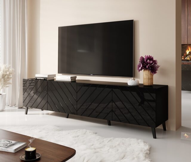 RTV cabinet ABETO 200x42x52 black glossy - imagine 3