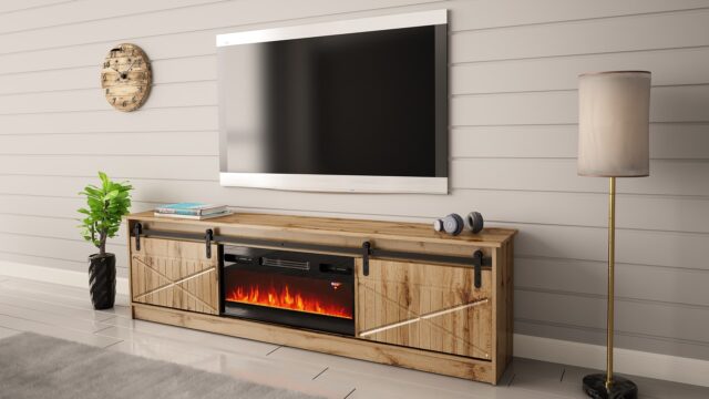 RTV GRANERO + fireplace cabinet 200x56.7x35 oak wotan - imagine 4