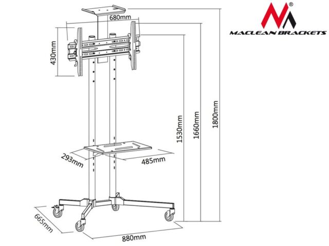 Maclean MC-661 Trolley TV Stand with Mounting Bracket and 2 Shelfs - imagine 2