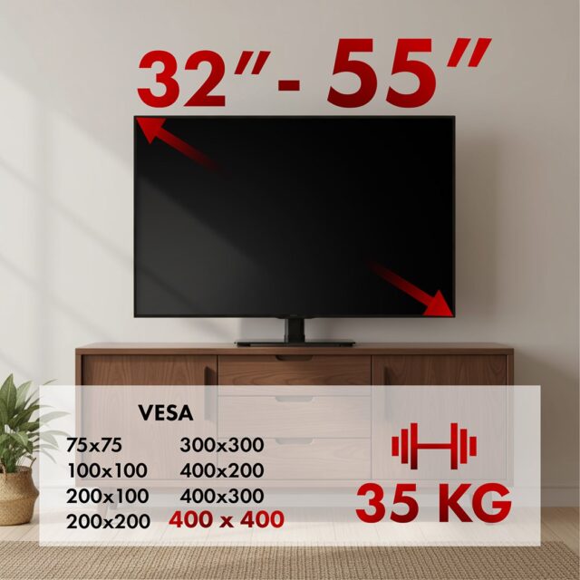 Maclean universal TV stand  for RTV cabinet  stand  max. 35 kg  20 degree rotation  for 32-55  TV  MC-132 - imagine 4