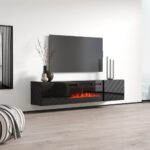 RTV LUXE cabinet 182.6x34.5x37.5 black/black gloss + black fireplace - imagine 2