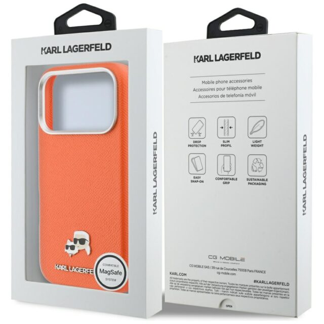 Case Karl Lagerfeld Karl & Choupette     Head Pins Saffiano MagSafe for iPhone 17 Pro Max orange - imagine 8