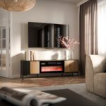 Cama RTV Cabinet MERCI 180 x 40 x 53.5 cm black/oak artisan + fireplace - imagine 3