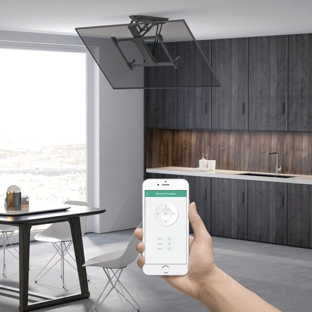 Maclean electric ceiling mount for TV  TUYA support  max VESA 600x400  for sloping walls  remote control  32 -70   35kg  MC-880T - imagine 6