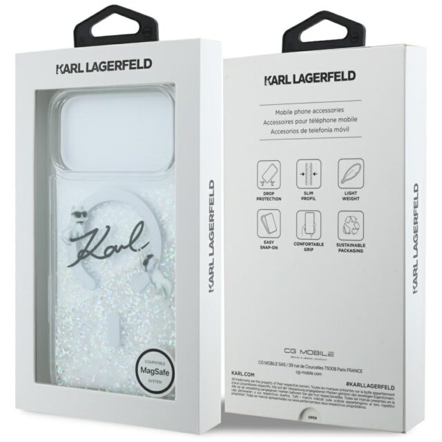 Case Karl Lagerfeld Liquid Glitter Karl  Script Logo MagSafe for iPhone 17 Pro Max transparent - imagine 8