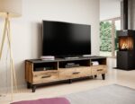 Cama RTV stand LOTTA 180cm wotan oak + mat black - imagine 4